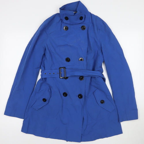 Hobbs Womens Blue Trench Coat Coat Size 8 Button