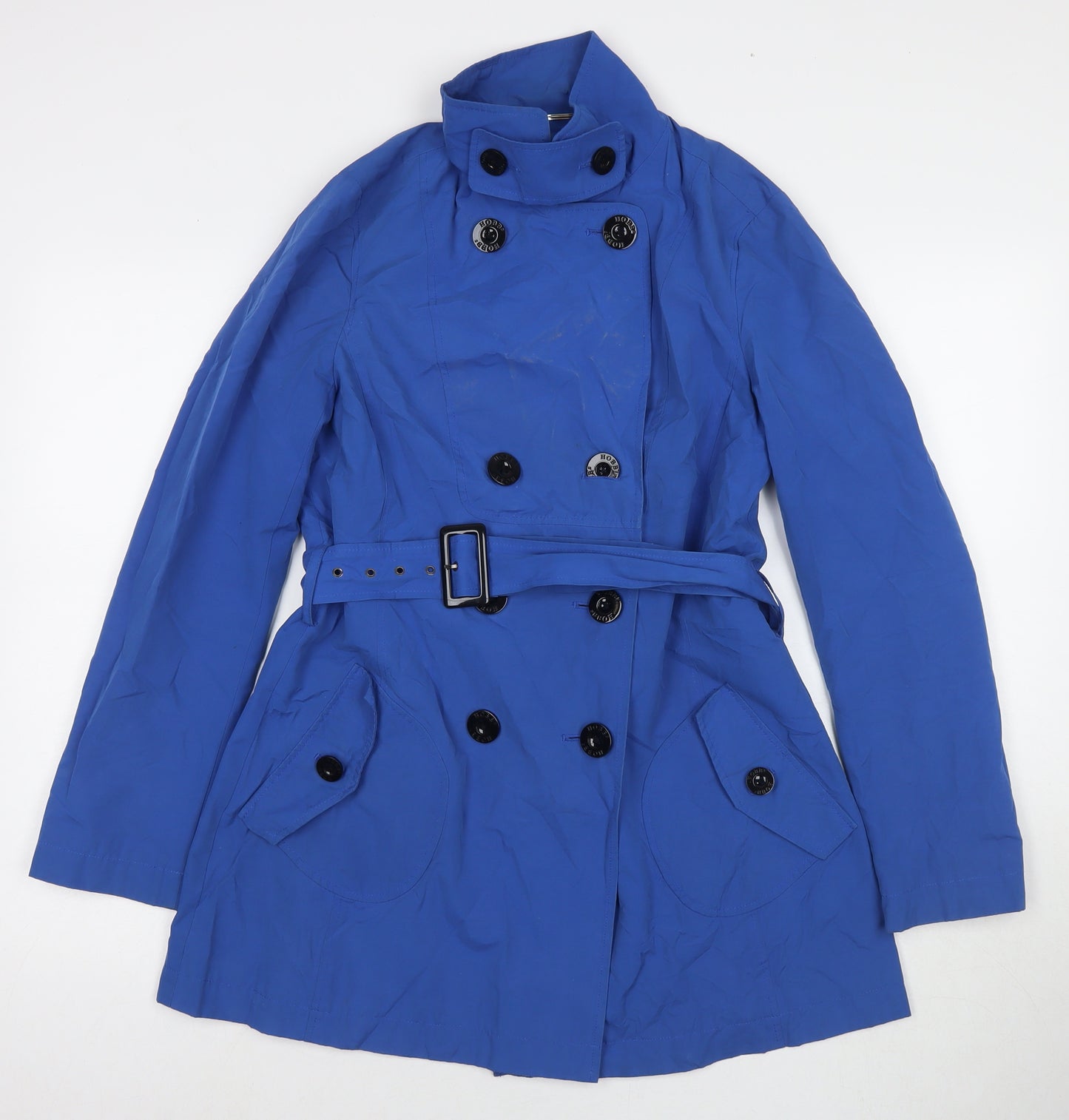 Hobbs Womens Blue Trench Coat Coat Size 8 Button