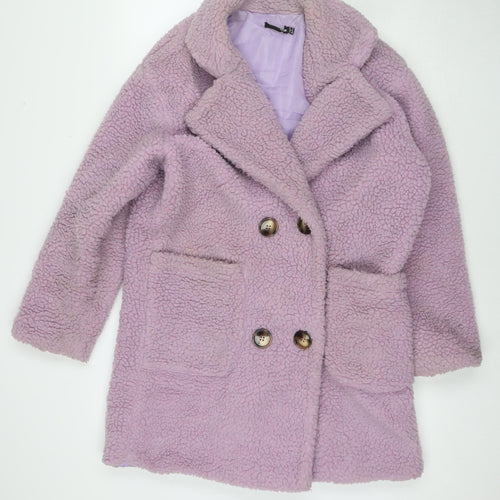PRETTYLITTLETHING Womens Purple Overcoat Coat Size 8 Button