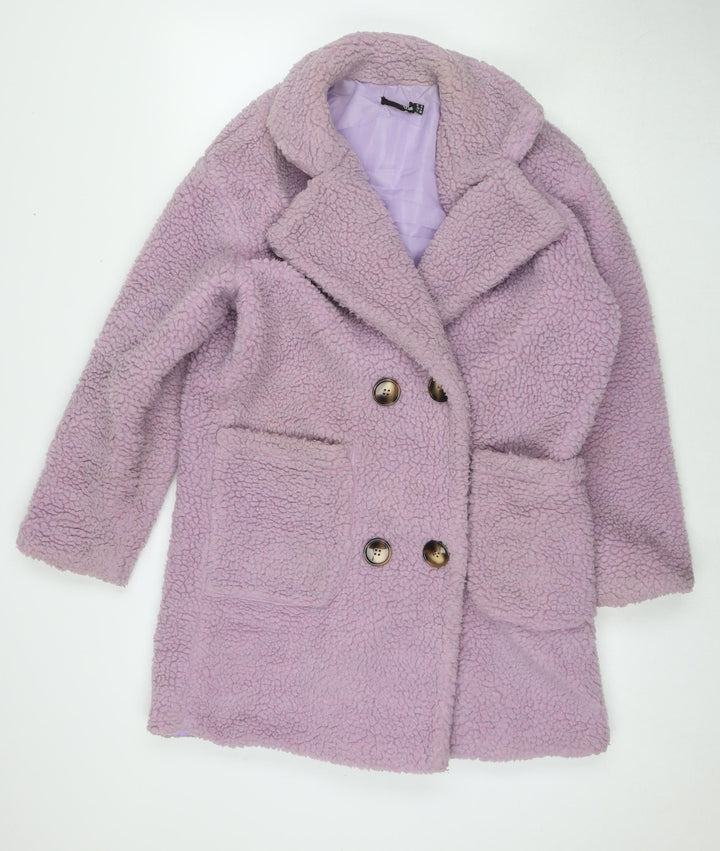 PRETTYLITTLETHING Womens Purple Overcoat Coat Size 8 Button