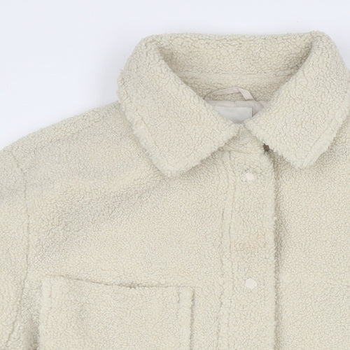 H&M Womens Ivory Overcoat Coat Size L Snap