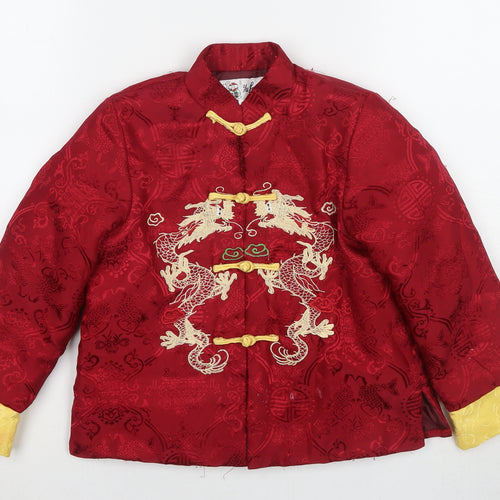 Yu Peng Boys Red Floral Kimono Jacket Size 8 Years Button