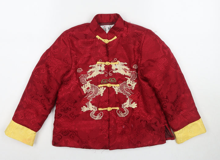 Yu Peng Boys Red Floral Kimono Jacket Size 8 Years Button