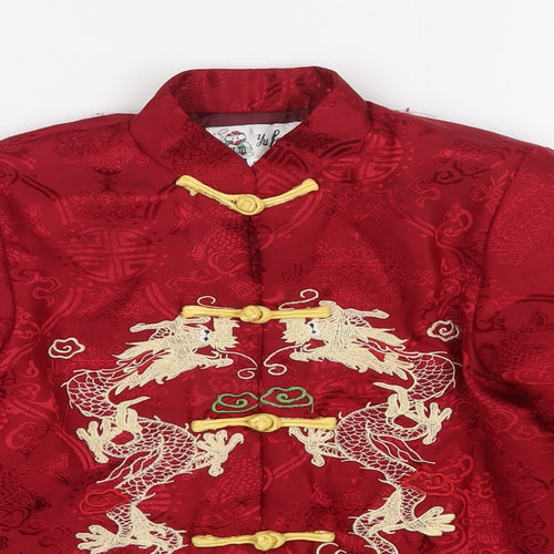 Yu Peng Boys Red Floral Kimono Jacket Size 8 Years Button