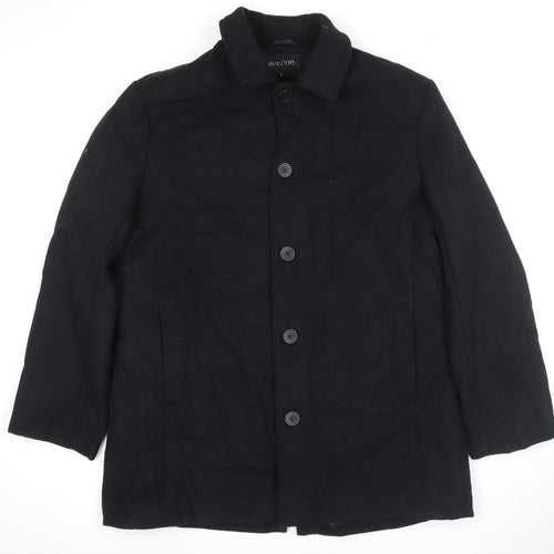 Avenue Mens Black Overcoat Coat Size L Button