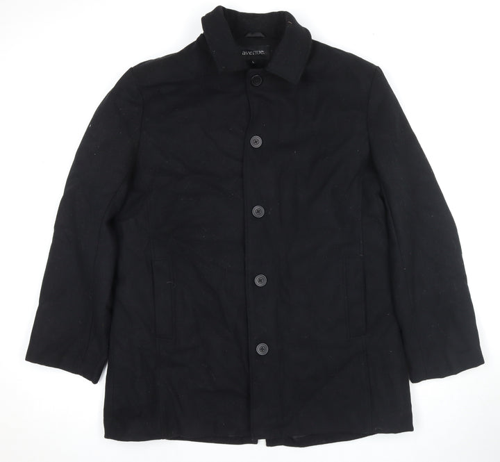 Avenue Mens Black Overcoat Coat Size L Button