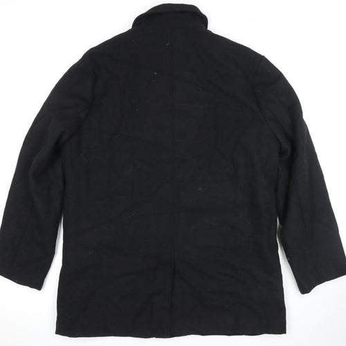 Avenue Mens Black Overcoat Coat Size L Button