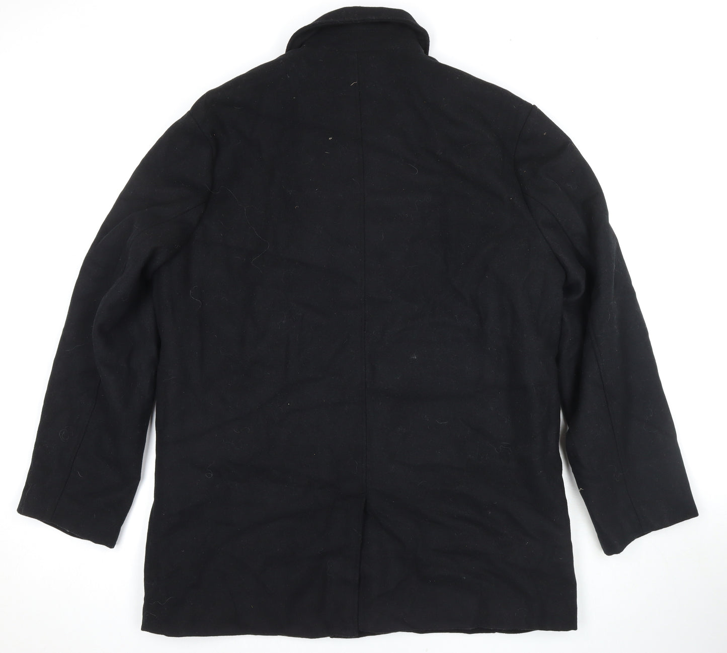 Avenue Mens Black Overcoat Coat Size L Button