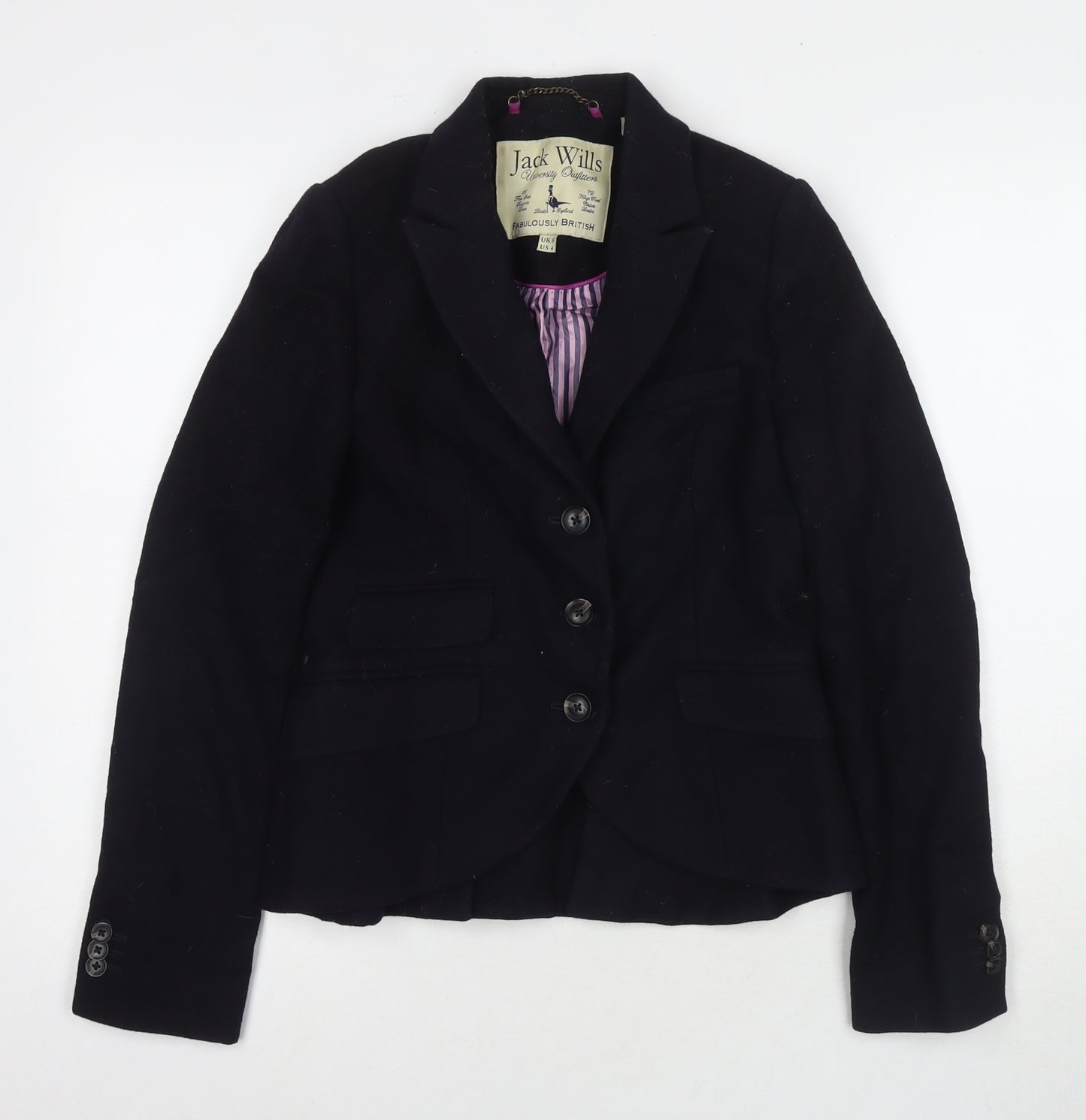 Jack Wills Womens Black Pea Coat Coat Size 8 Button