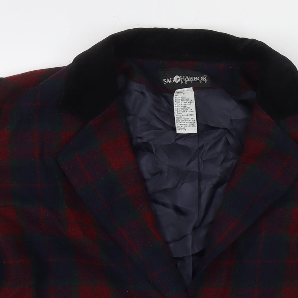 Sag Harbor Womens Red Check Jacket Size 8 Button
