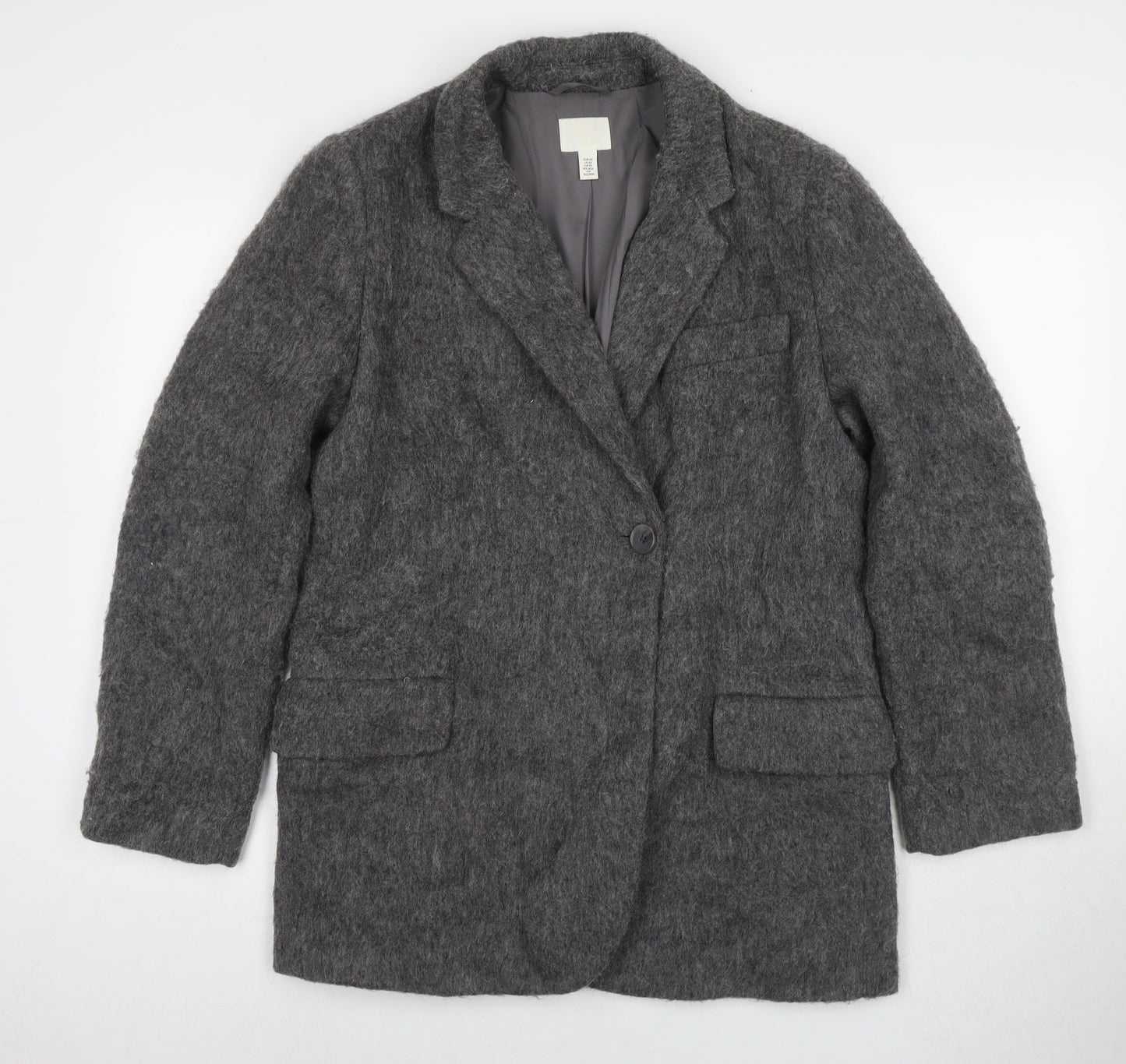 H&M Womens Grey Overcoat Coat Size XS Buckle