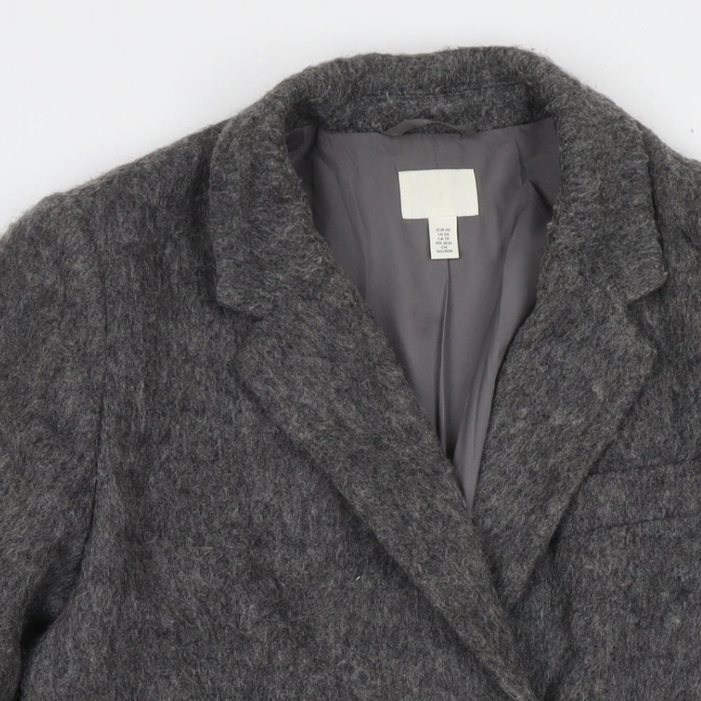 H&M Womens Grey Overcoat Coat Size XS Buckle