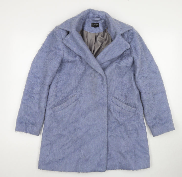 Topshop Womens Blue Overcoat Coat Size 6 Snap
