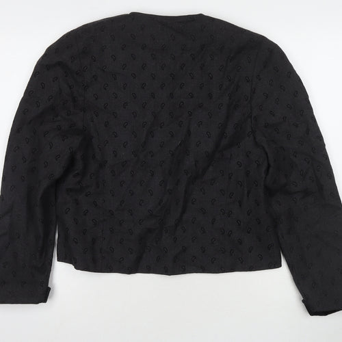 Sandy Womens Black Geometric Jacket Blazer Size 12 - Fake Button Detail