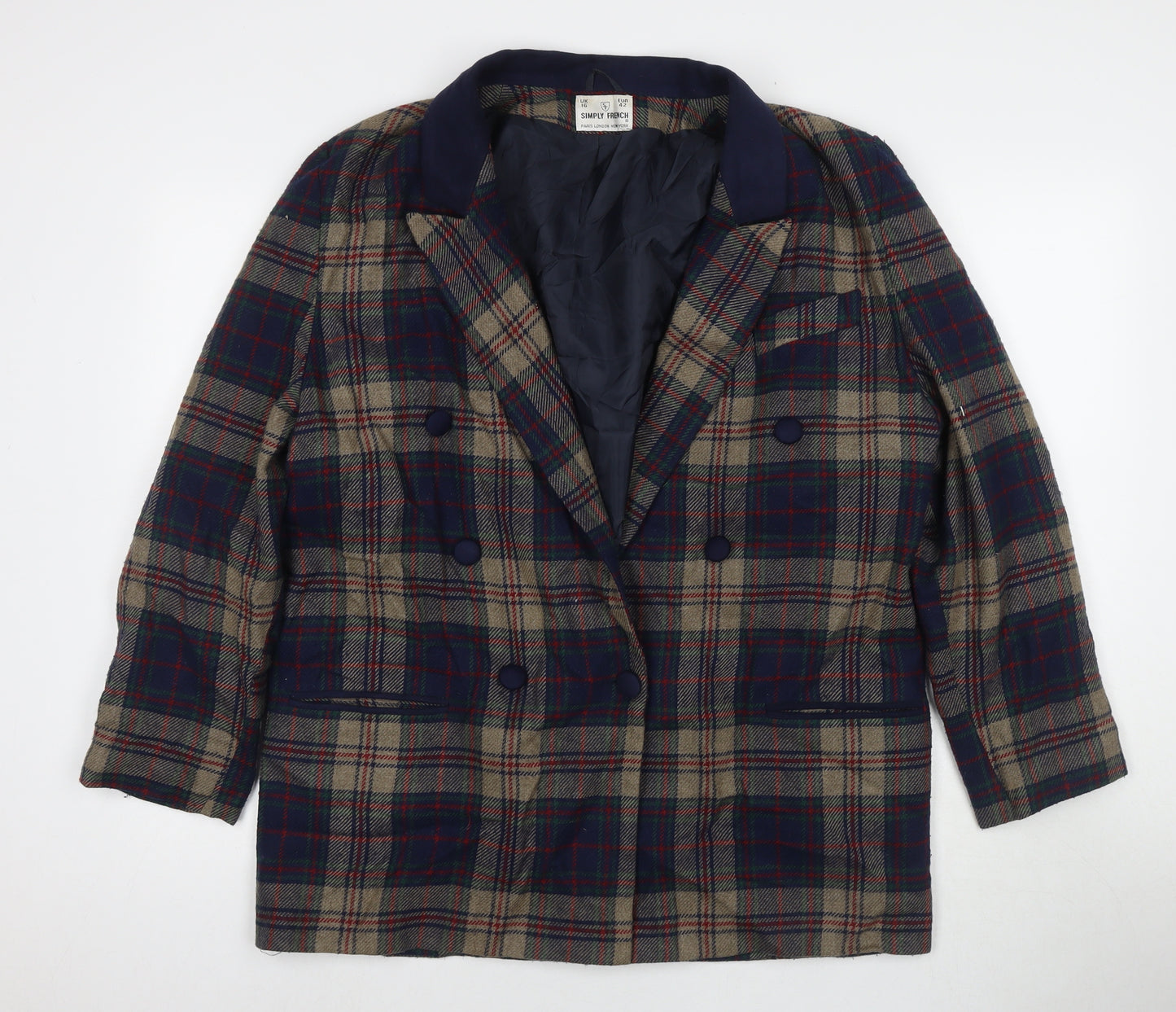 Simply French Womens Multicoloured Check Jacket Size 14 Button