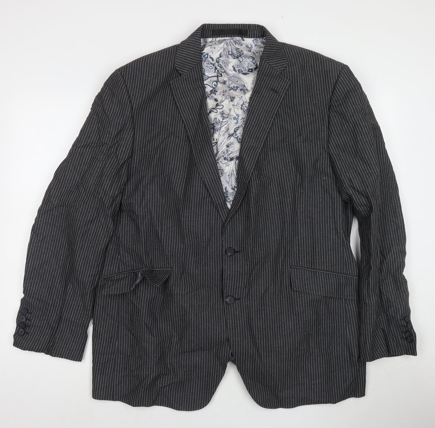 Autograph Mens Grey Striped Wool Jacket Suit Jacket Size 46 Regular