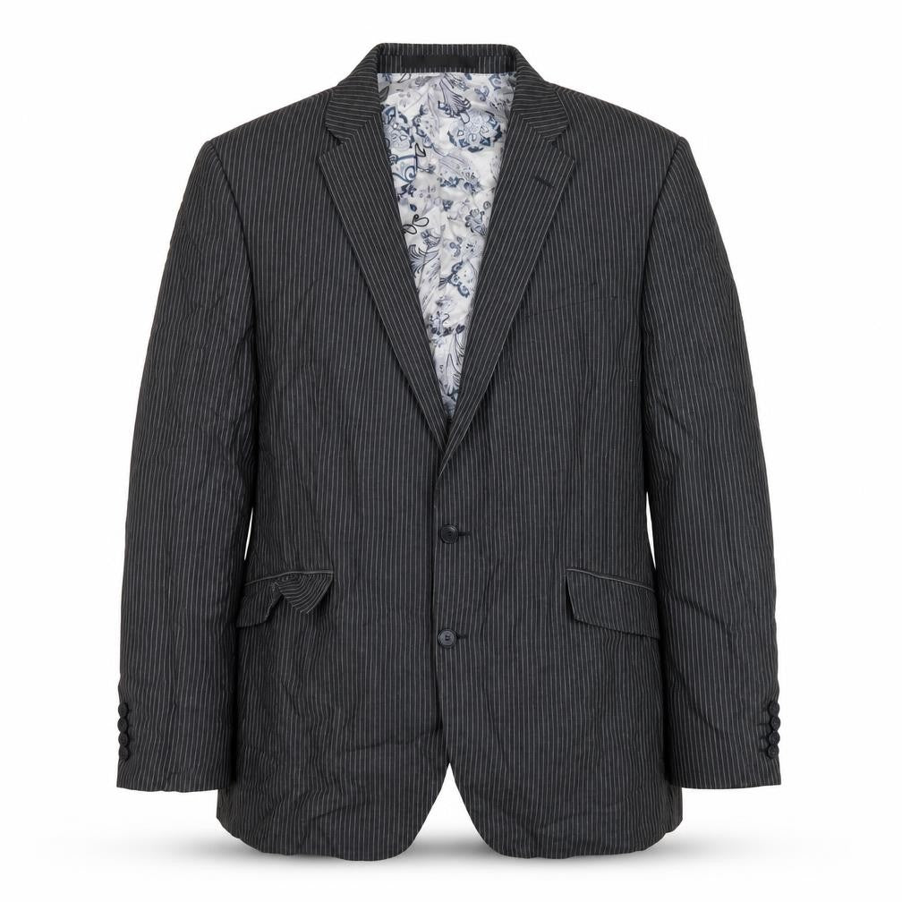 Front view of Autograph men’s grey striped wool jacket suit jacket, size 46, regular