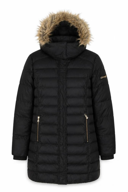 Front view of Hawke & Co women’s black jacket, size M, zip