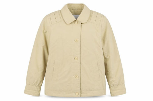 Front view of Dannimac women’s beige jacket, size UK 12, button