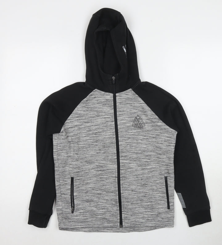 NEXT Boys Grey Colourblock Cotton Full Zip Hoodie Size 11 Years Zip