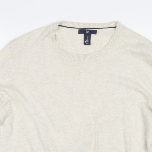 Gap Mens Beige Round Neck Cotton Pullover Jumper Size XS Long Sleeve