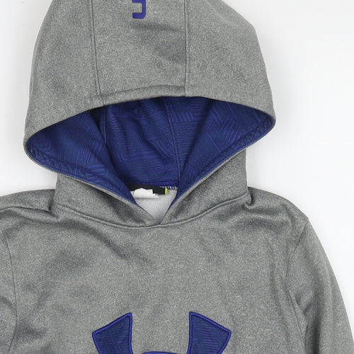 Under armour Boys Grey Polyester Pullover Hoodie Size M Pullover - Logo