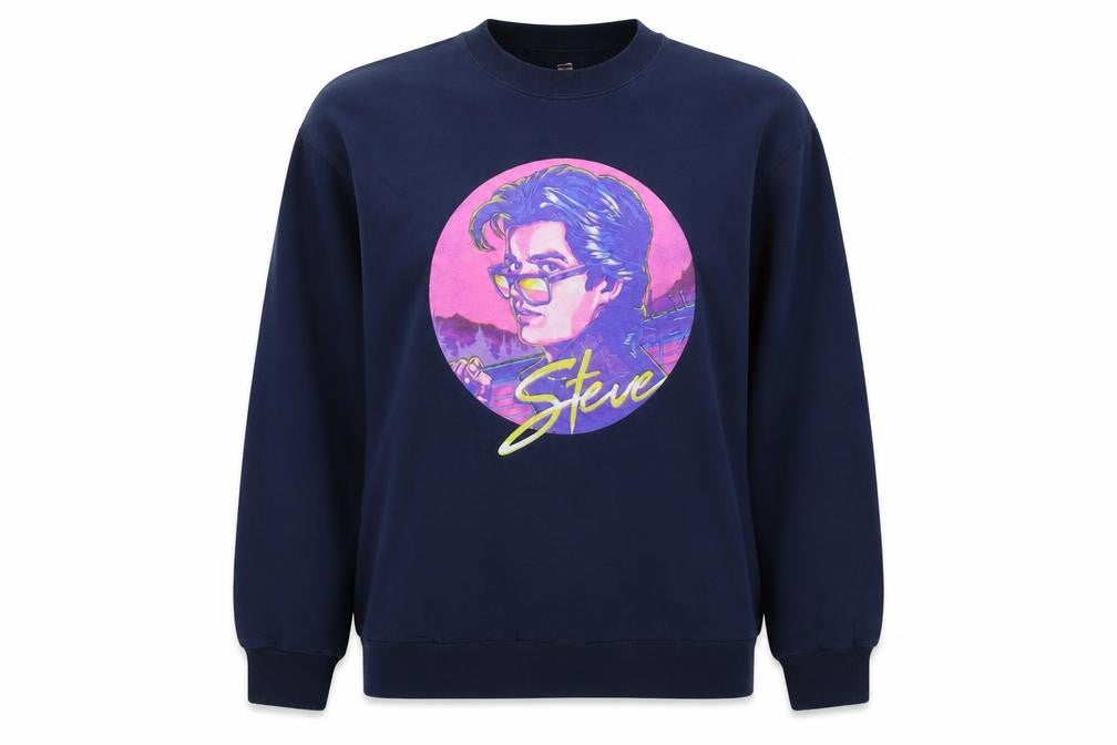 Front view of Hannes women’s blue cotton pullover sweatshirt, size L, pullover - steve pretty boy