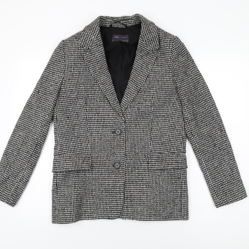 Marks and Spencer Womens Black Geometric Jacket Blazer Size 8 Button