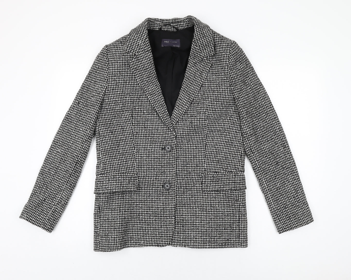 Marks and Spencer Womens Black Geometric Jacket Blazer Size 8 Button