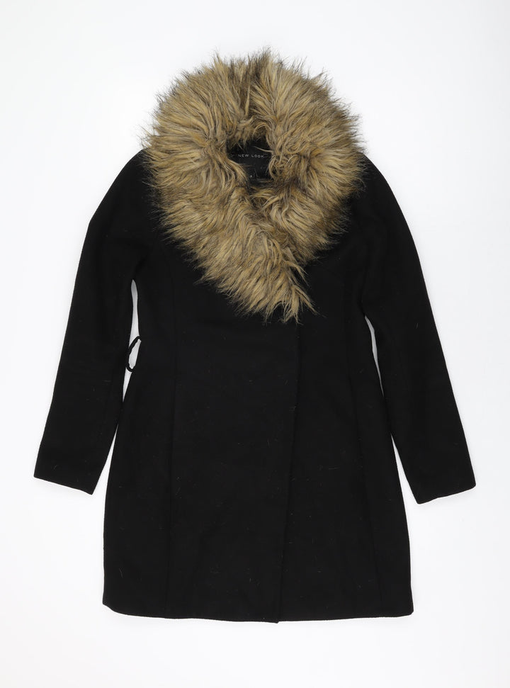 New Look Womens Black Overcoat Coat Size 8 Button