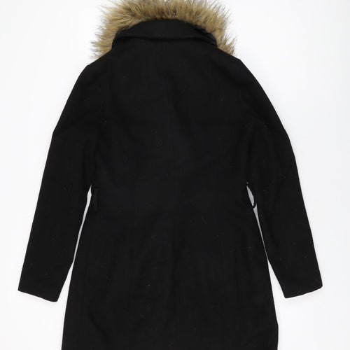 New Look Womens Black Overcoat Coat Size 8 Button