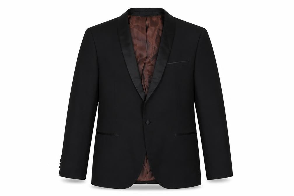 Front view of Cedarwood State men’s black polyester jacket suit jacket, size 42, regular