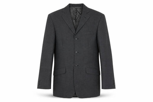 Front view of Marks & Spencer men’s grey polyester jacket suit jacket, size 36, regular