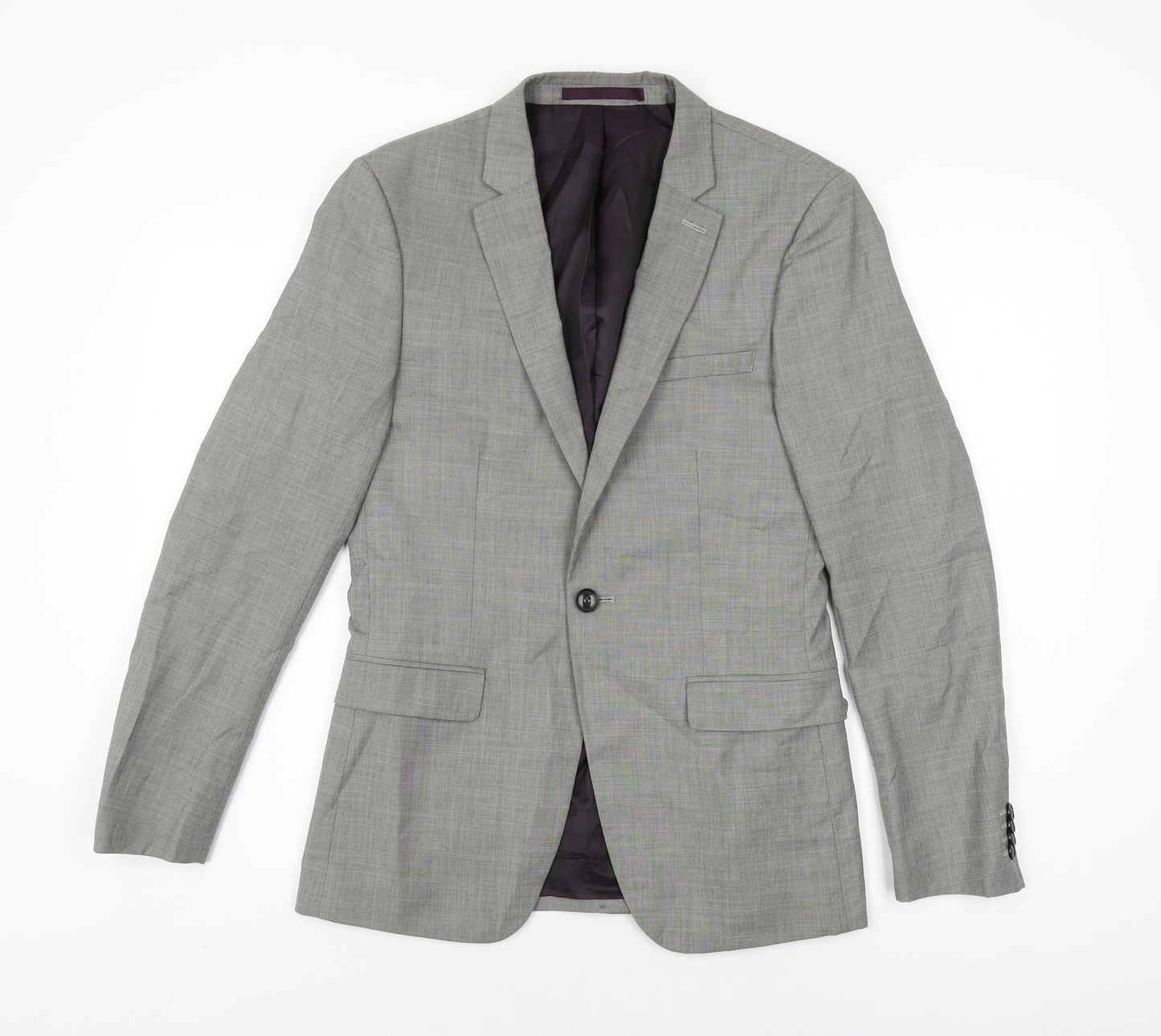 Topman Mens Grey Polyester Jacket Suit Jacket Size 36 Regular