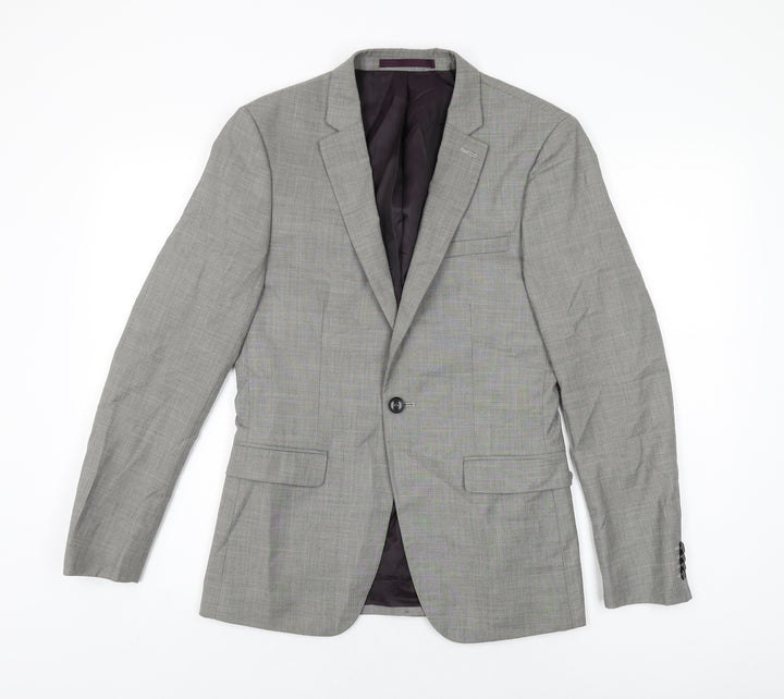 Topman Mens Grey Polyester Jacket Suit Jacket Size 36 Regular