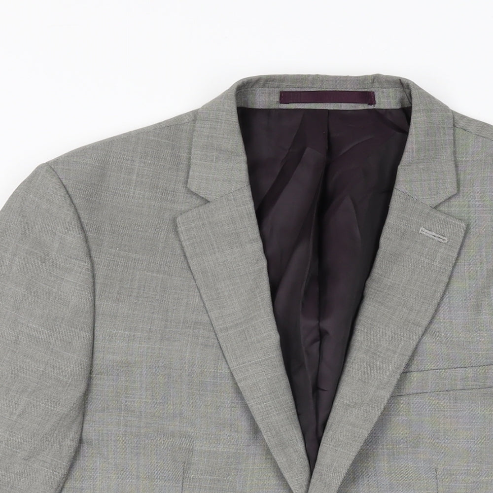 Topman Mens Grey Polyester Jacket Suit Jacket Size 36 Regular