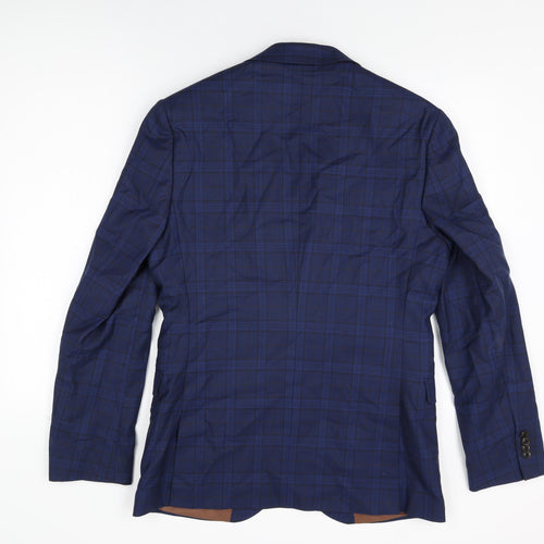 Fellini Mens Blue Plaid Wool Jacket Suit Jacket Size 40 Regular