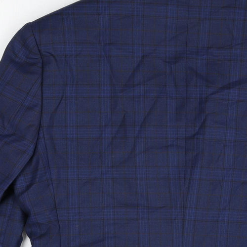 Fellini Mens Blue Plaid Wool Jacket Suit Jacket Size 40 Regular