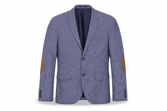 Front view of H&M men’s blue polyester jacket blazer, size 38, regular