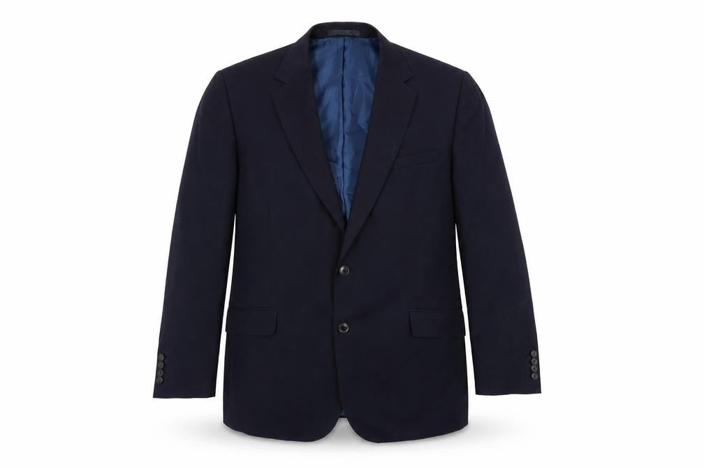 Front view of Marks & Spencer men’s blue wool jacket suit jacket, size 42, regular