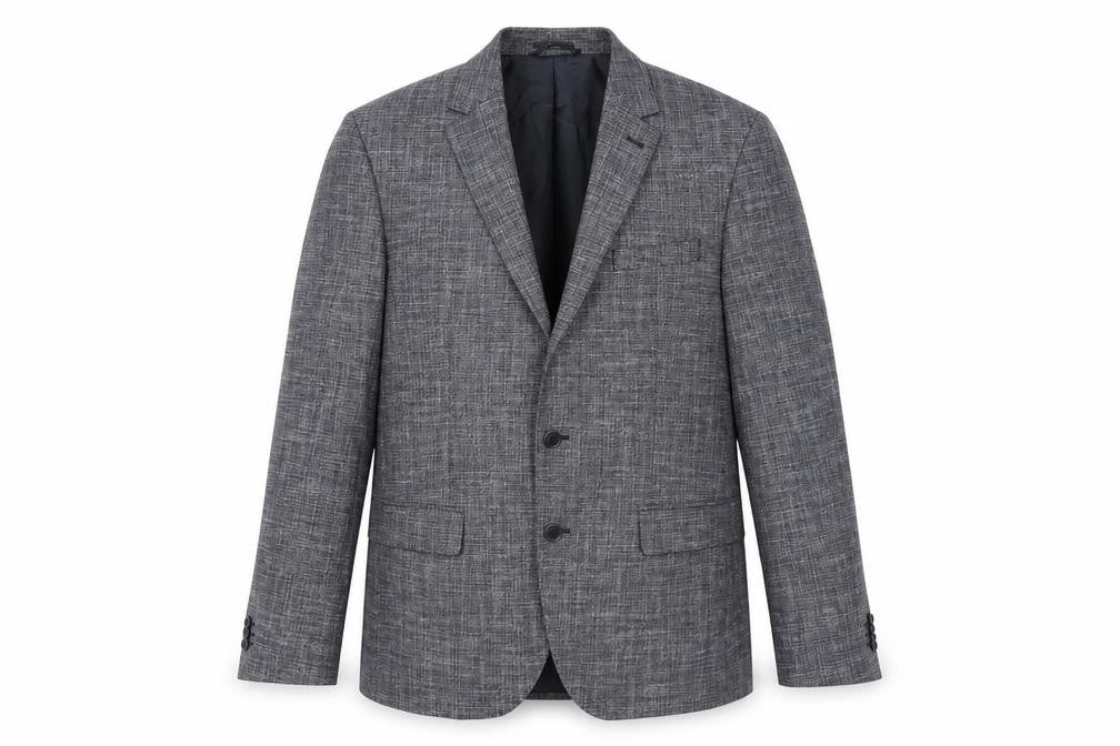 Front view of Marks & Spencer men’s blue polyester jacket suit jacket, size 42, regular
