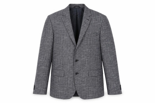 Front view of Marks & Spencer men’s blue polyester jacket suit jacket, size 42, regular