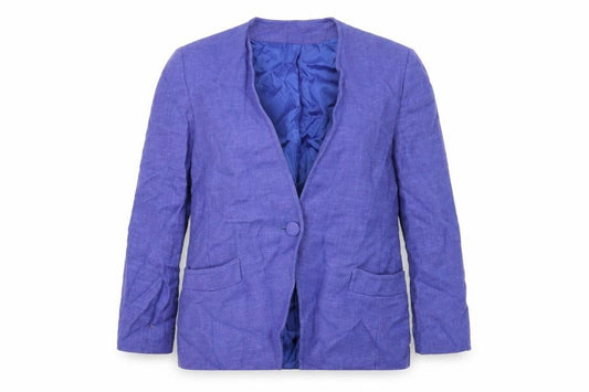 Front view of Libra women’s blue jacket, size UK 12, button