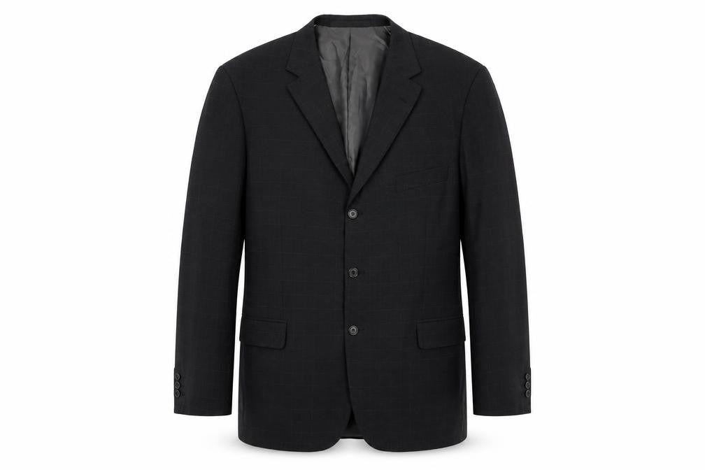 Front view of Marks & Spencer men’s black polyester jacket suit jacket, size 44, regular