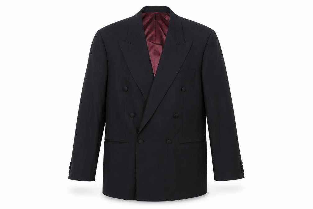 Front view of Marks & Spencer men’s black polyester jacket suit jacket, size 38, regular