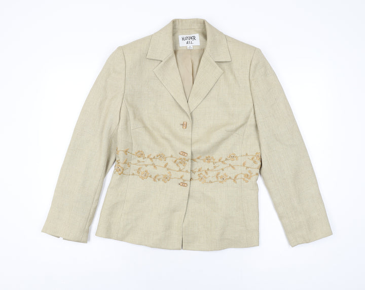 Kasper Womens Beige Geometric Jacket Size 8 Button