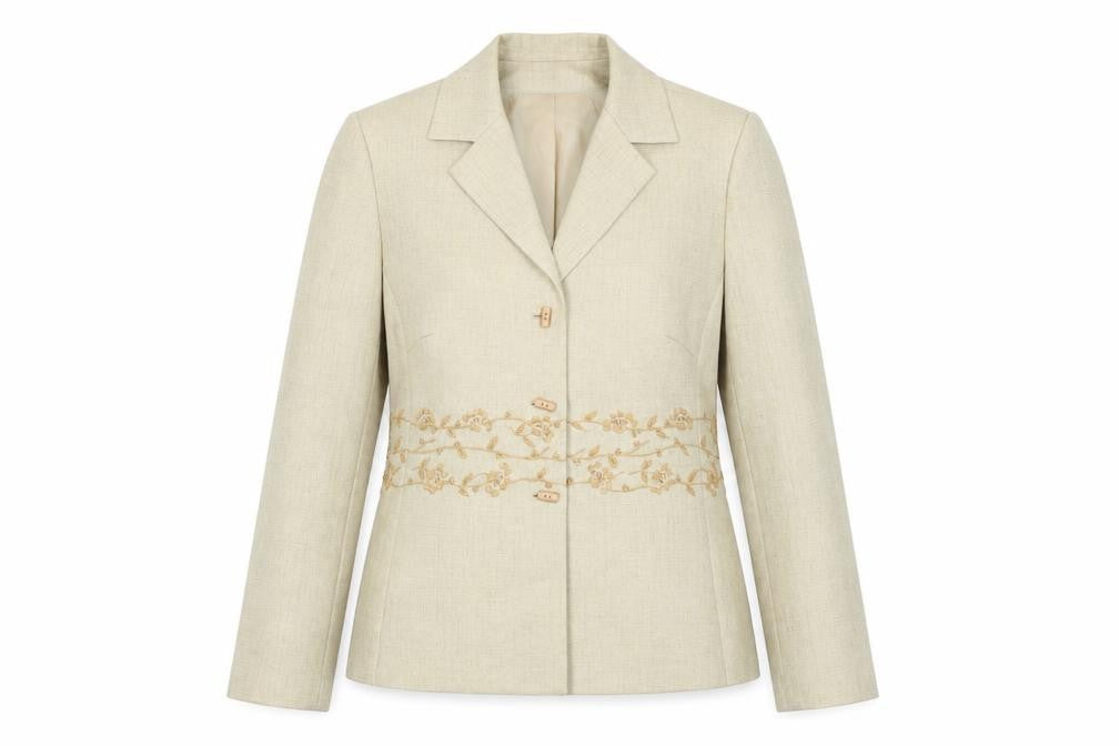 Kasper Womens Beige Geometric Jacket Size 8 Button