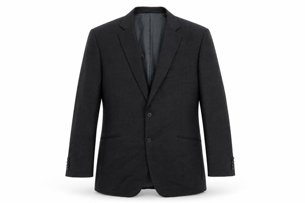 Front view of Marks & Spencer men’s black wool jacket suit jacket, size 42, regular