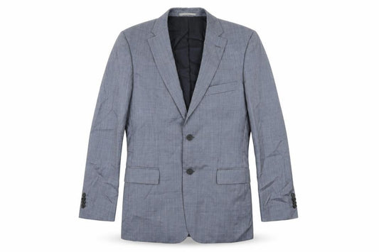 Front view of Guabello men’s blue wool jacket suit jacket, size 48, regular