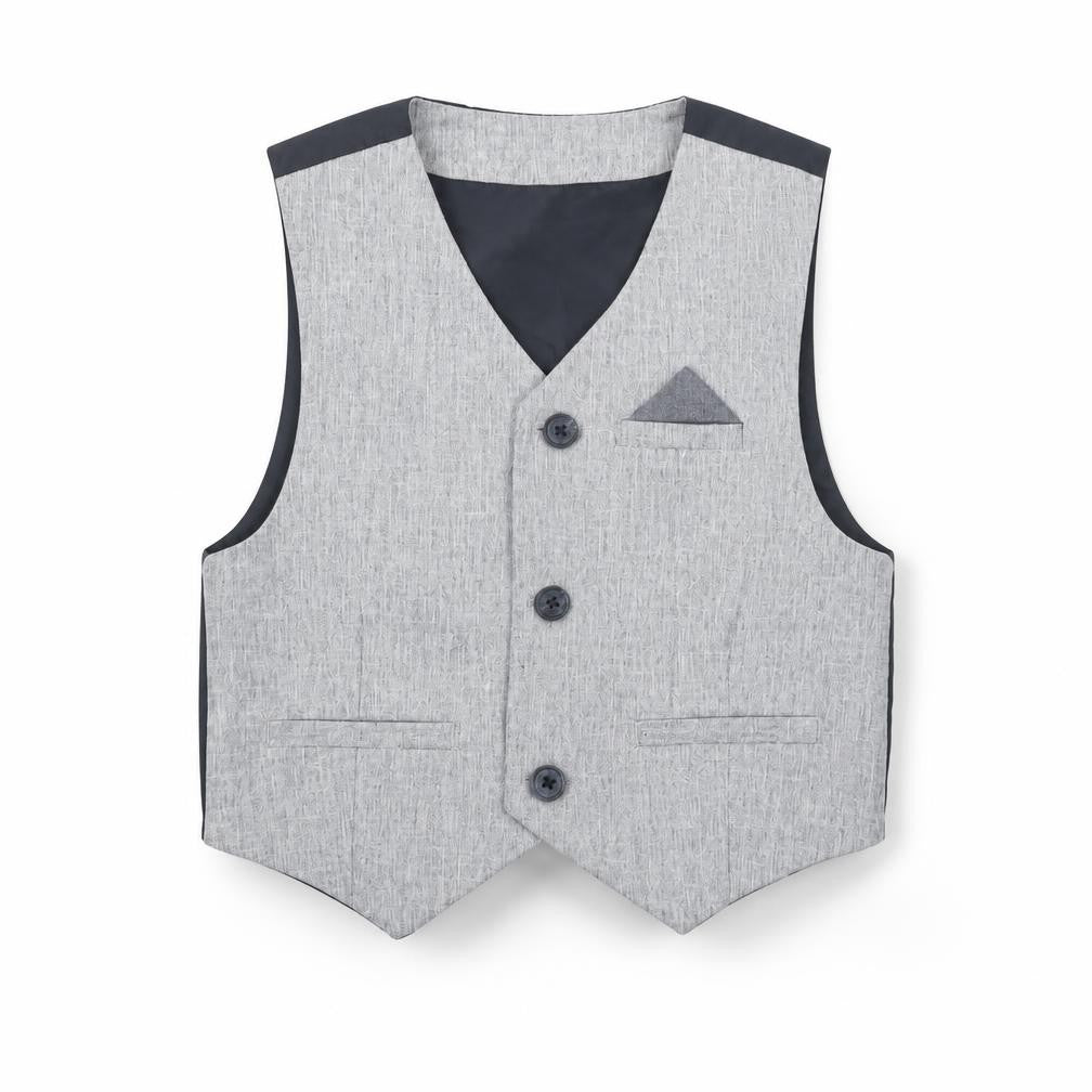 Front view of Urban Rascals boys’ grey polyester basic button-up, size 4, years v-neck button - waistcoat
